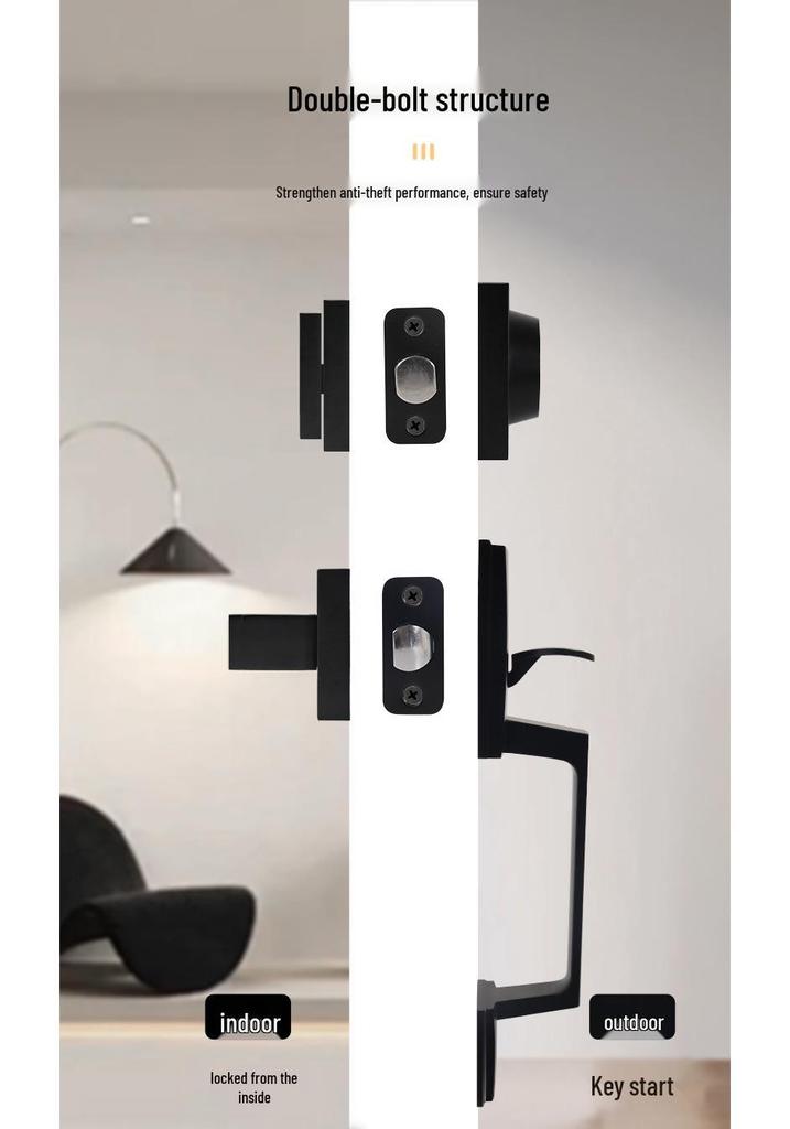 Black Zinc Alloy Anti-theft Door Lock Set for Wooden Entrance Doors