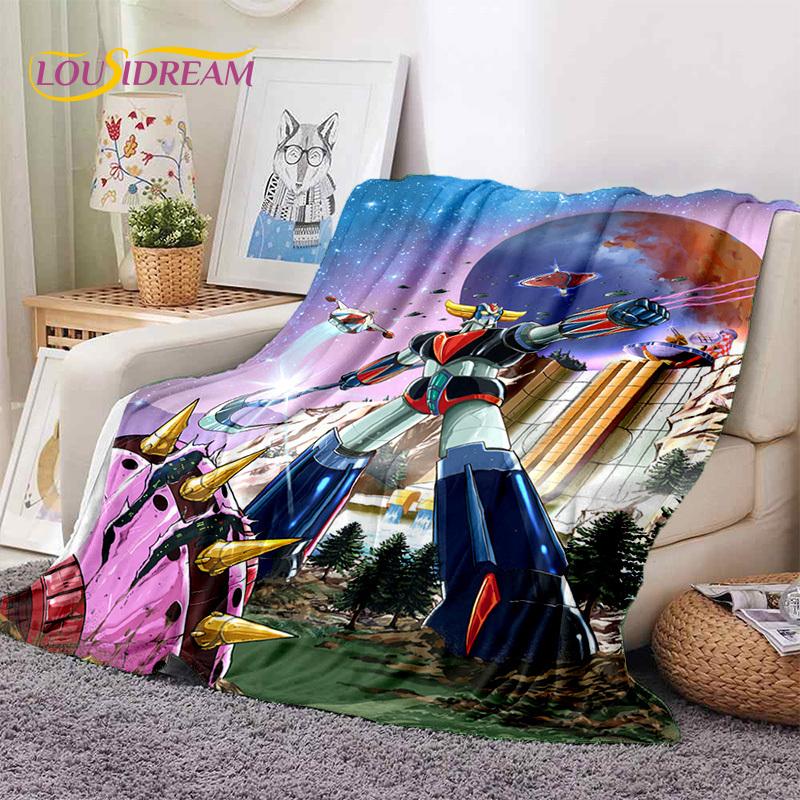3D Cartoon UFO Robot Grendizer Anime Soft Blankets,Keep Warm Flannel Throw Blanket for Picnic Beds Sofa Home Bedroom Gifts Kids