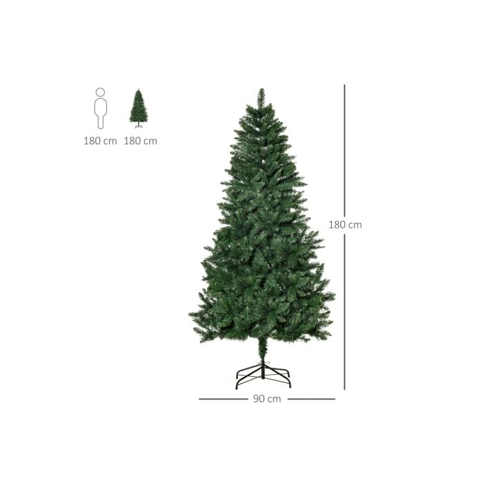 HOMCOM Sapin de Noël artificiel 180 cm Sapin artificiel avec 724 branches Support métallique pour l'intérieur