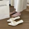 New High Heels Heel Pointed 2025 Summer French Slippers Women's Thin Heels Open Toes Low Outside Wearing Cool Slippers Women