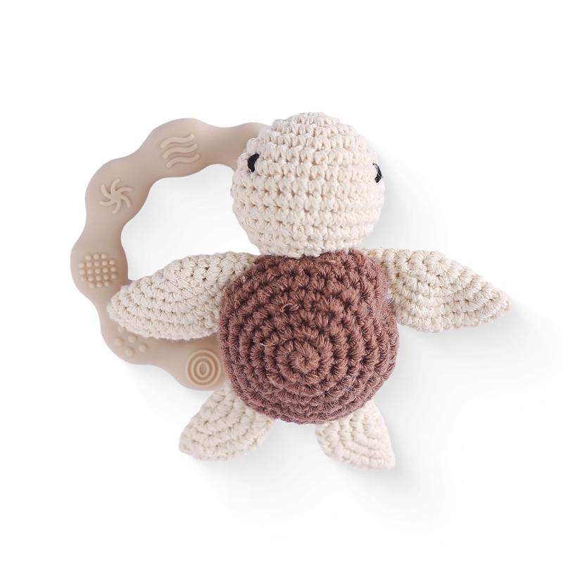 1Pc Crochet Animal Bear Rattle Toy Soother Bracelet Wooden Teether Ring Baby Product Mobile Pram Crib Wooden Toys Newborn Gifts