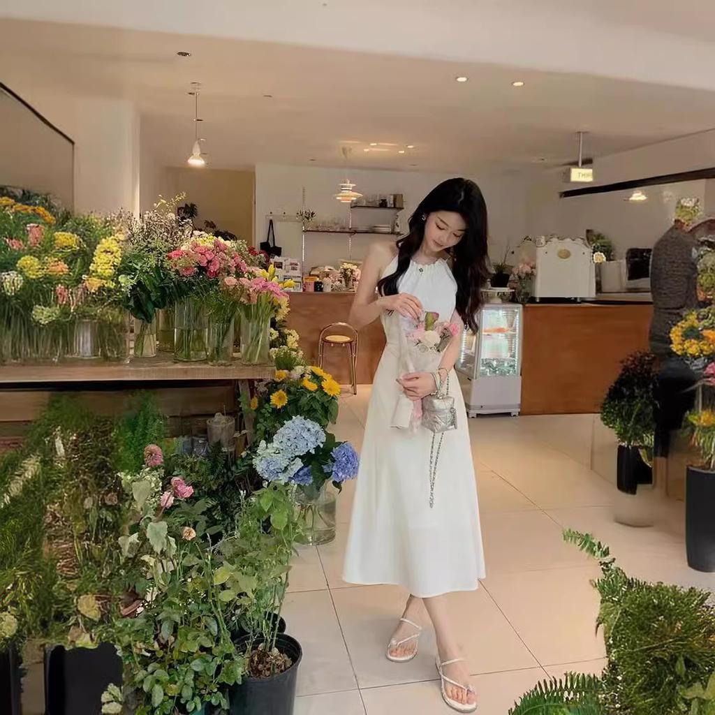 Neck Waist Suspender Dress Women's Summer New High-end Temperament Waist Thin Girl First Love Long Skirt