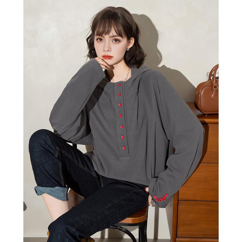 ET BOITE Women s Loose Hooded Knit Sweatshirt M
