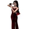 French gold velvet suspender dress women's summer sexy tight fishtail long dress split hip wrap dress dress