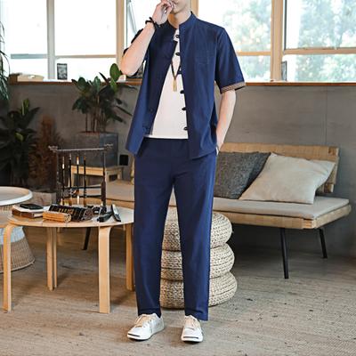 Men's Linen  Shirts+Long Pants Male Chinese Style 2 Pieces Hanfu Tracksuit Tang Suit Summer Men Streetwear Jogger Sets  5Xl