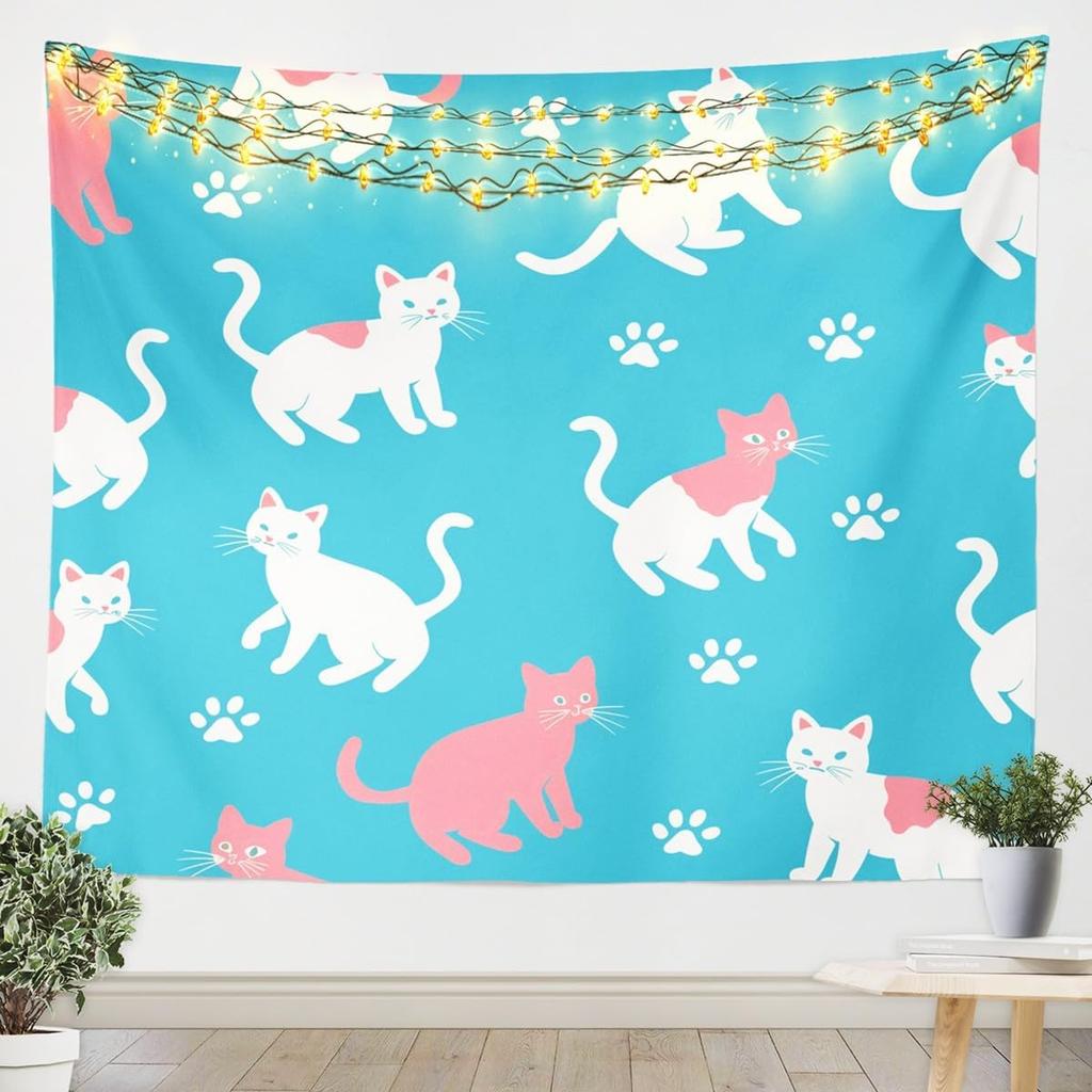 Cat Tapestry Medium Kids Cute Paw Print Wall Hanging Blanket for Boys Girls Teens Cute Kitten Wall Art Cute Cat Lover's Gift