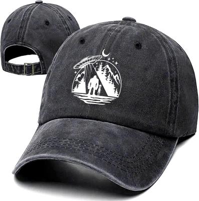 Monster Alien UFO Denim Baseball Cap Washed Cotton Adjustable Outdoor Sasquatch Hat for Men Women