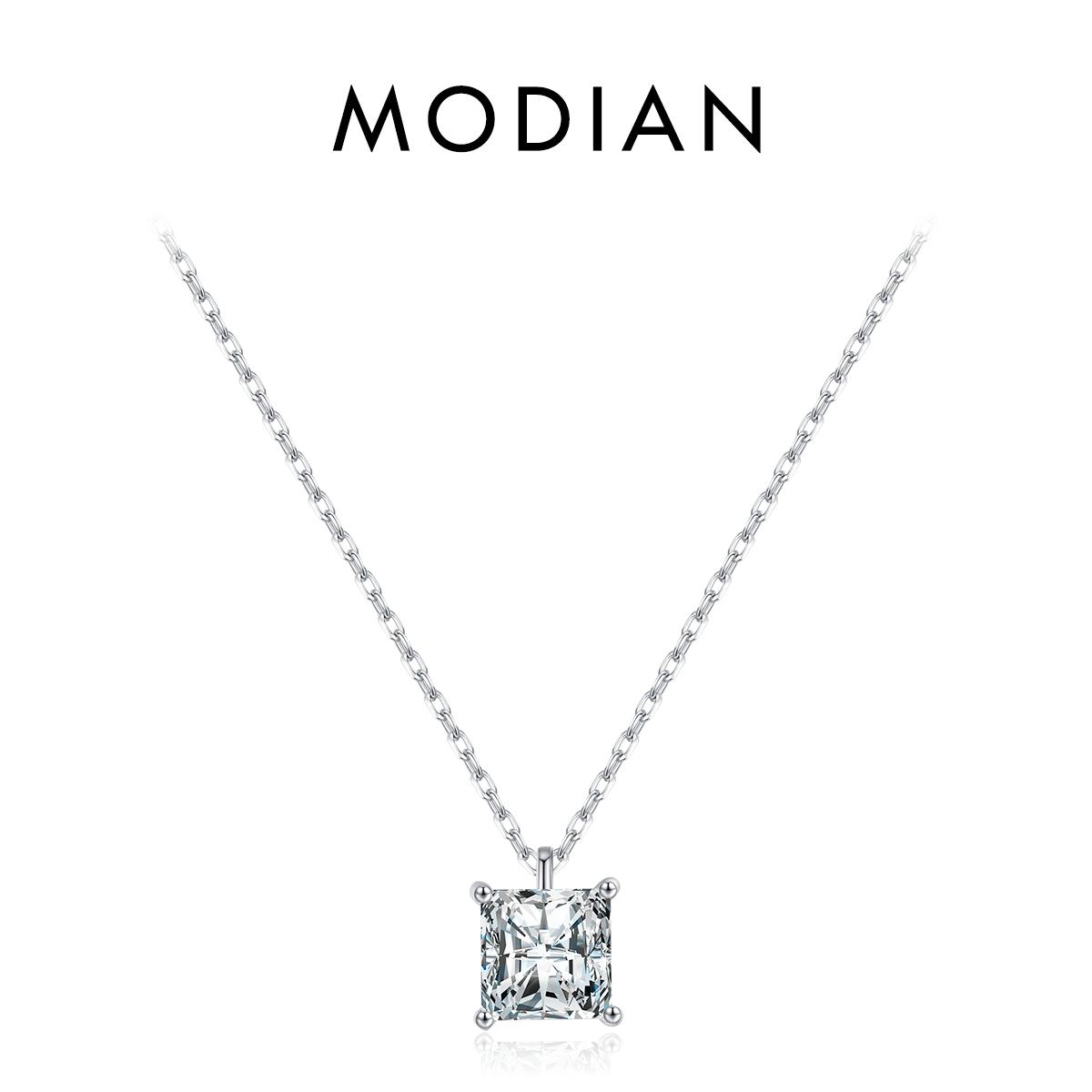 

MODIAN Стерлинговое серебро 925 пробы, квадратное сверкающее ожерелье с подвеской из циркона AAAAA, платиновое покрытие, шейная цепочка для Wowen Weddng, ювелирные украшения серебряный