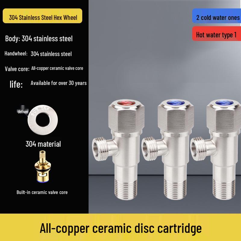 304 Stainless Steel Angle Valve for Cold/Hot Water, Universal 4-Point Household Stop Valve for Water Heaters and Toilets
