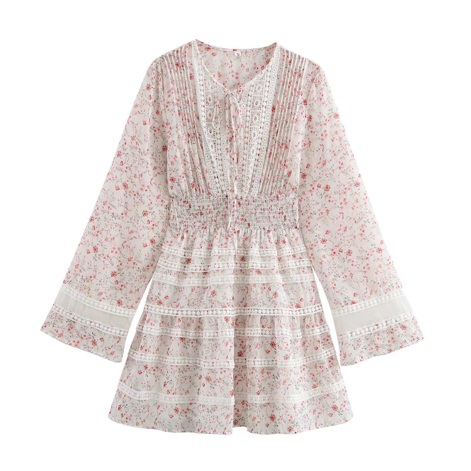 

2024 Женское платье в европейском и американском стиле с цветочным кружевом пэчворк Medium цветочный