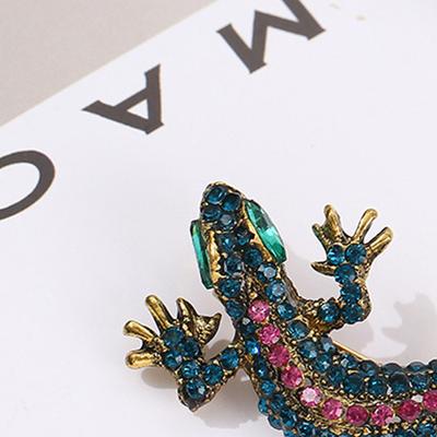Unique Gecko Shaped Brooch Antique Inspired Alloy Accessory Handcrafted Reptile Jewelry For Party Wedding Everyday Wear