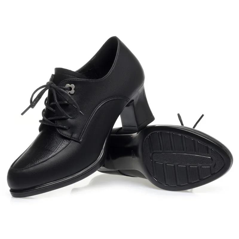 5.5cm 7.5cm Elegant Deep Mouth Soft Leather Shoes Woman Heeled Trend 2025 Block High Heels Gladiator Shoes for Office Model Mom