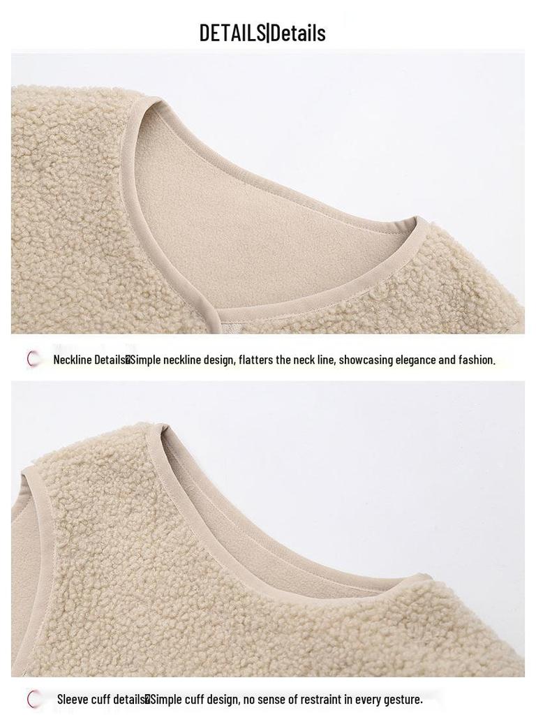 Gilet pour femme 2026 en laine d'agneau et cuir - Style coréen, Vêtement d'extérieur polyvalent Automne/Hiver