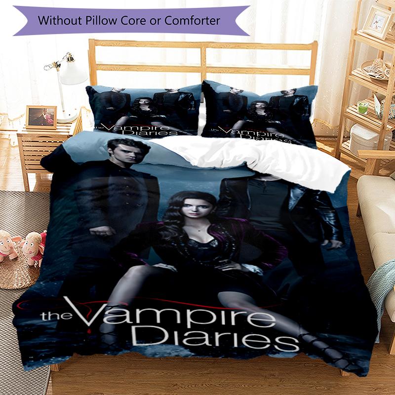 3pcs The Vampire Diaries4 Design Cover Set - HD Printed Bedding with 1 Cover and 2 Pillowcases - Perfect for Home and Dorm Decor