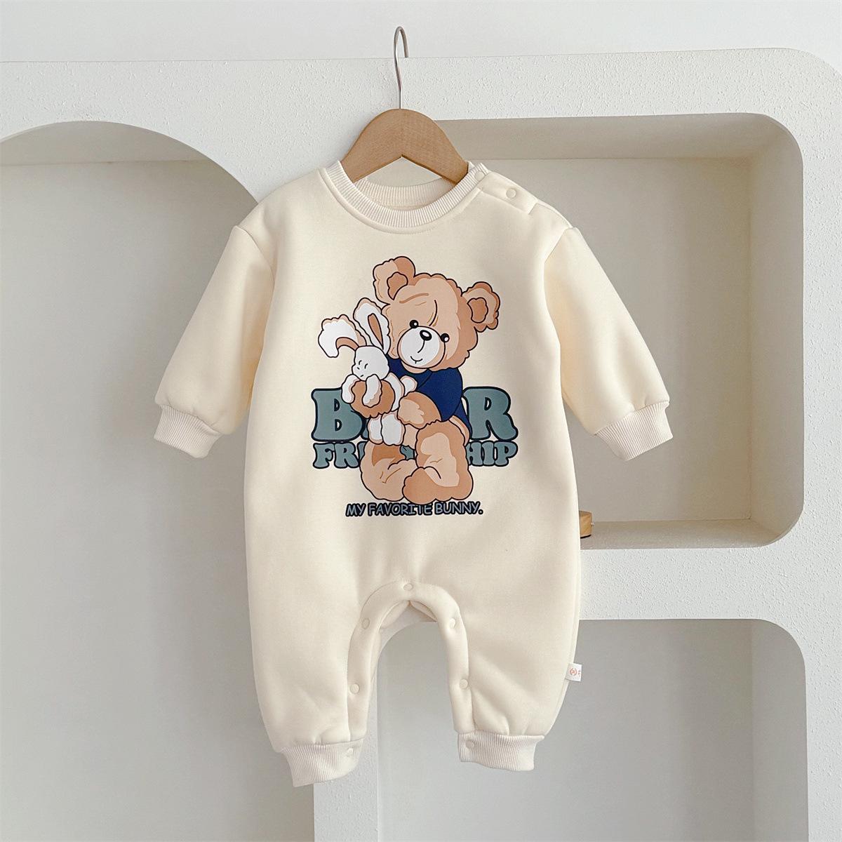 

Бежевый флисовый детский ромпер для 3-12 месяцев – Теплая одежда для улицы с дизайном медвежонка и зайчика 0-3 months, 12 lbs