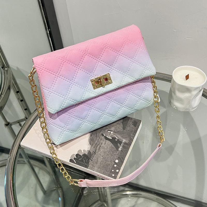 Ladies Bag Gradual Change Diamond Shoulder Bag Autumn and Winter New Oblique Span Bag Cover Type Small Square Bag Tide One