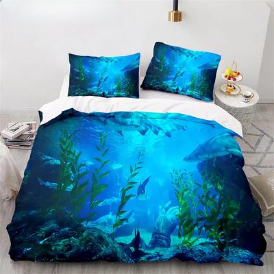 Unterwasserwelt Königin Bettbezug Cartoon Ozean Tier Bettwäsche Set für Kinder Fisch Koralle Meeresleben Weicher Polyester Steppdeckenbezug