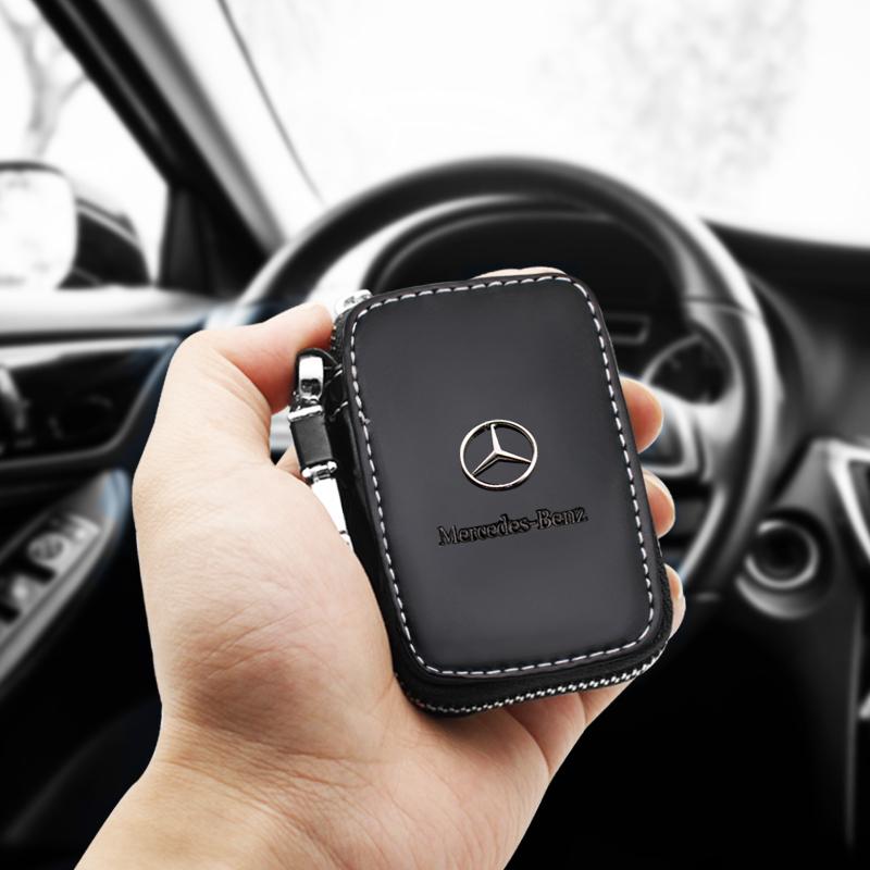 Leather Car Key Fob Case Cover Keychain Zipper Bag Protection Shell For Mercedes Benz W204 W205 W212 W213 W221 W177 W246 GLC GLA PA9