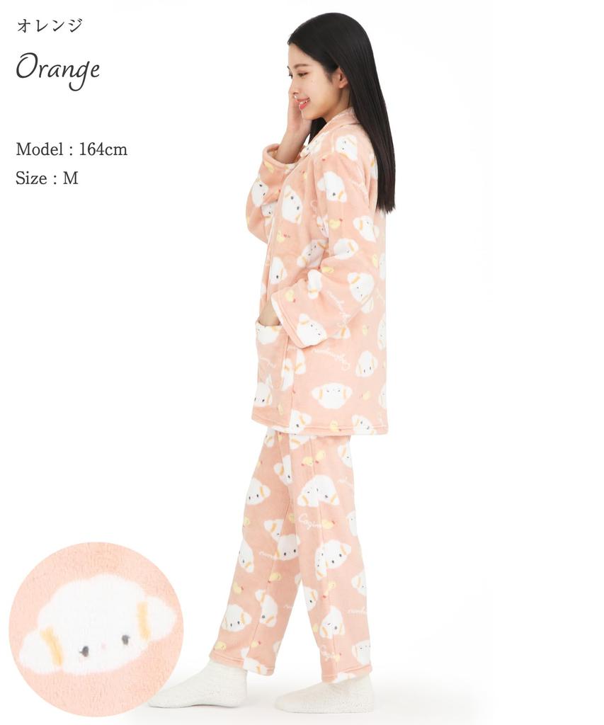 SAZAC Kogimyun Flannel Shirt Pajama Long Sleeve and Loungewear Women's Set, Pants, (Orange/L/SAN1870)