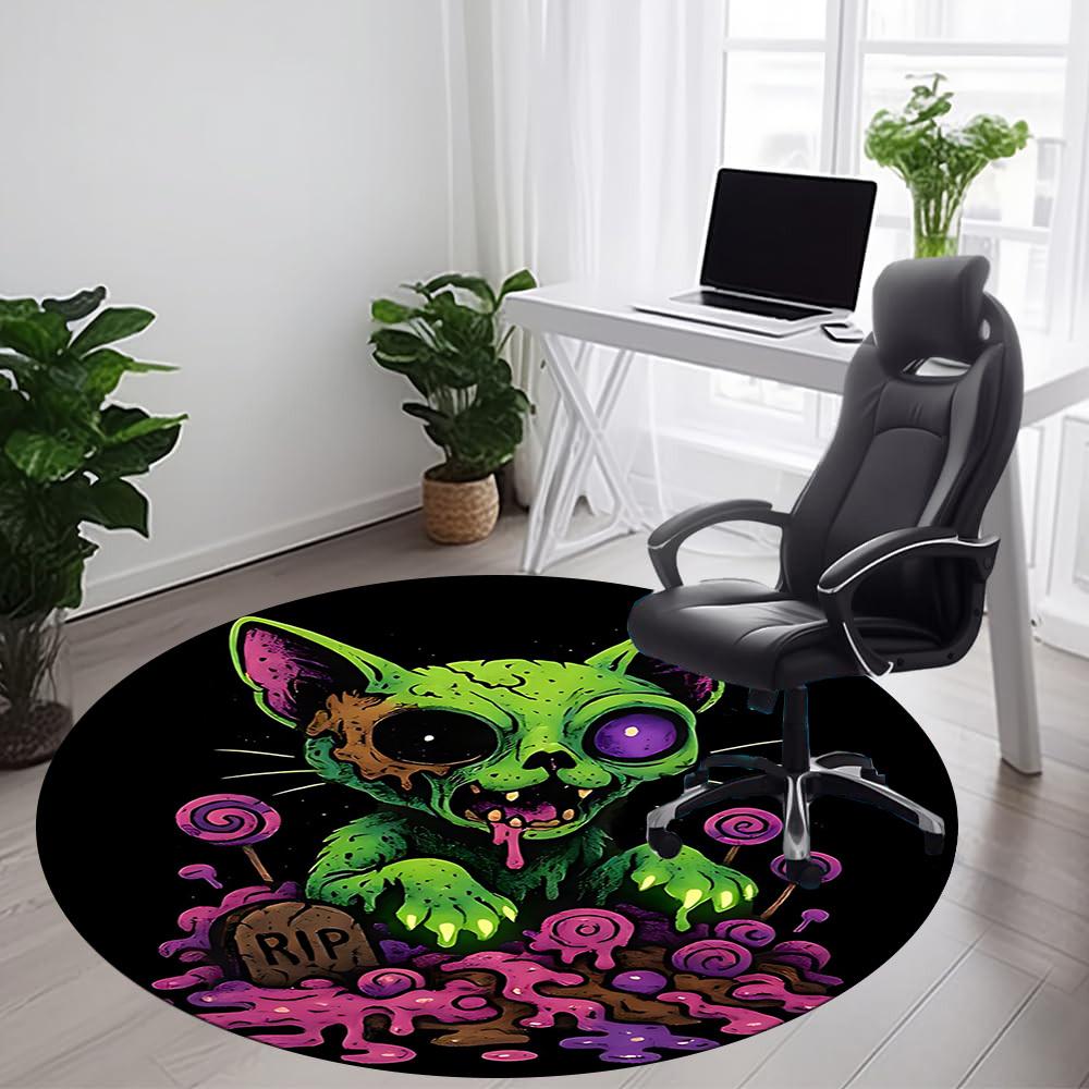 1pc Zombie Cat Office Round Area Rug, Under Office Chairs Bedroom Living Room Home Decor, Room Deco