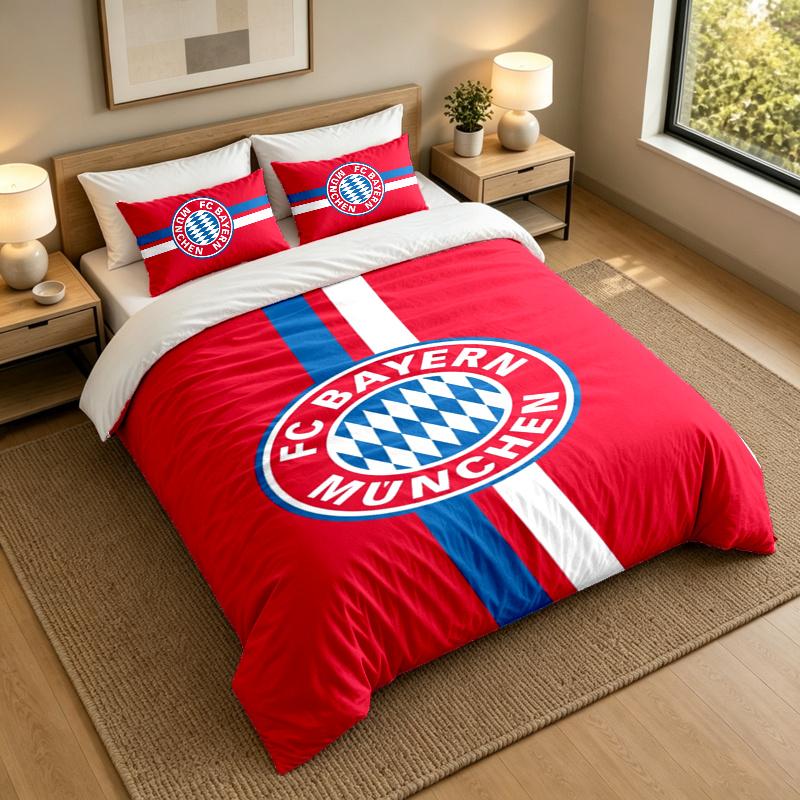 3-Piece Bed Sheet Set with Bayern Munich Design, 1 Flat Sheet and 2 Pillowcases for Bedroom