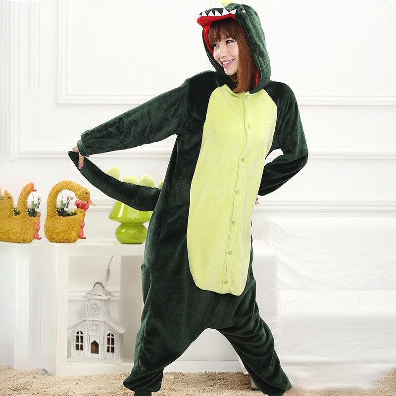 Pijama unissex de anime Kigurumi, fantasia de dinossauro, fantasia de inverno com capuz, conjunto de roupa de dormir para festa