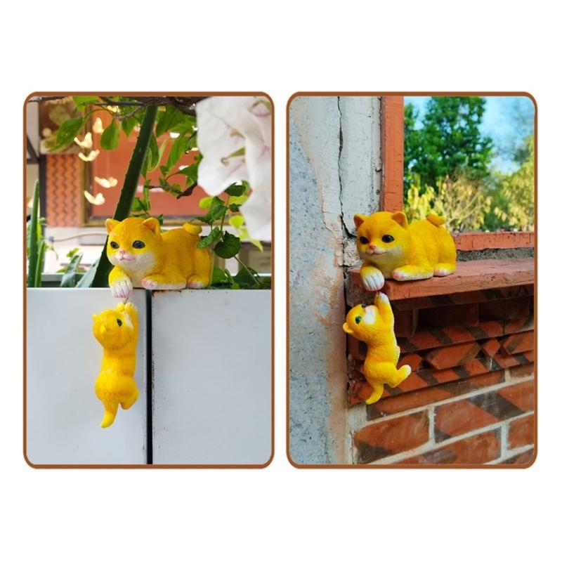 Colorful Mother Kitten Cats Sculpture Resin Hanging Piece Decoration for Outdoor Home Garden and Indoor Space