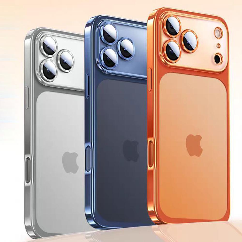 Luxury Plating Frosted Translucent Phone Case for iPhone 17 Air 16 15 14 13 12 Pro Max Glass Lens Film Shockproof Antiskid PC Matte Cover