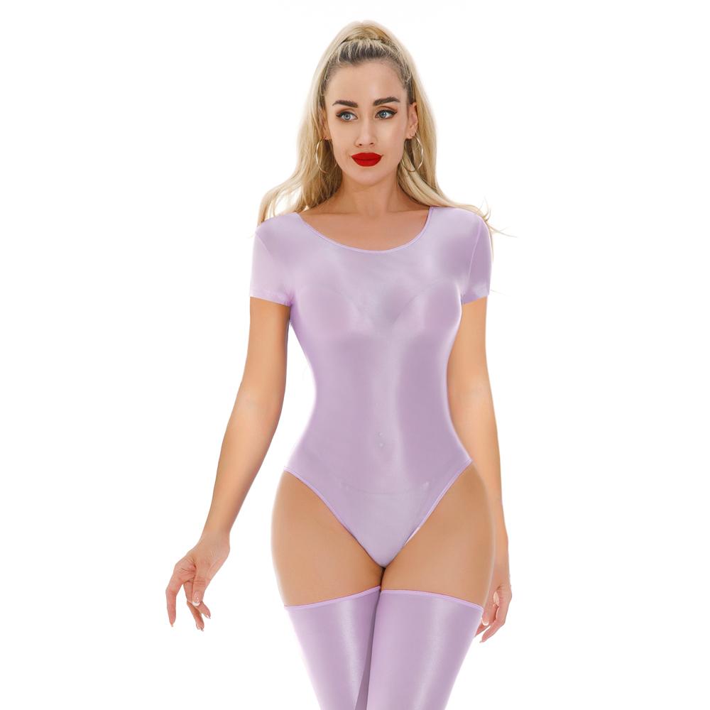 Sexy Women Yoga Stain Smooth Bodysuit Oil Glossy Shiny Elastic Maid Tights Yoga Shaping Leotard One Pieces Thong Dance Wear