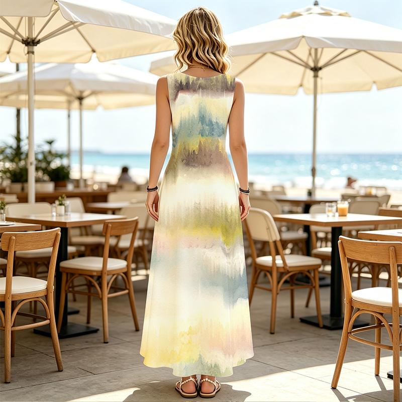 Sleeveless Maxi Dress for Women,Gradient Casual Vacation Dress Lightweight & Breathable,Versatile for Daily,Home & Outdoor Wear
