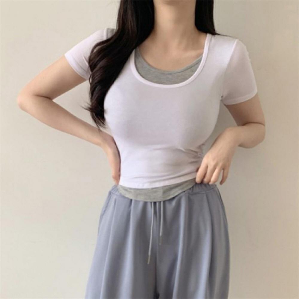 New ArrivalS Open Run Women S Color Block Layered Round Neck Summer Short Sleeve