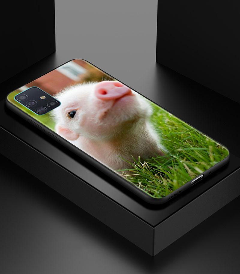 Cute Pink Pet Little Pig Phone Case for Samsung Galaxy A51 A71 A21S A12 A11 A31 A52 A41 A32 A72 A01 A22 A03S A13 5G Black Cover