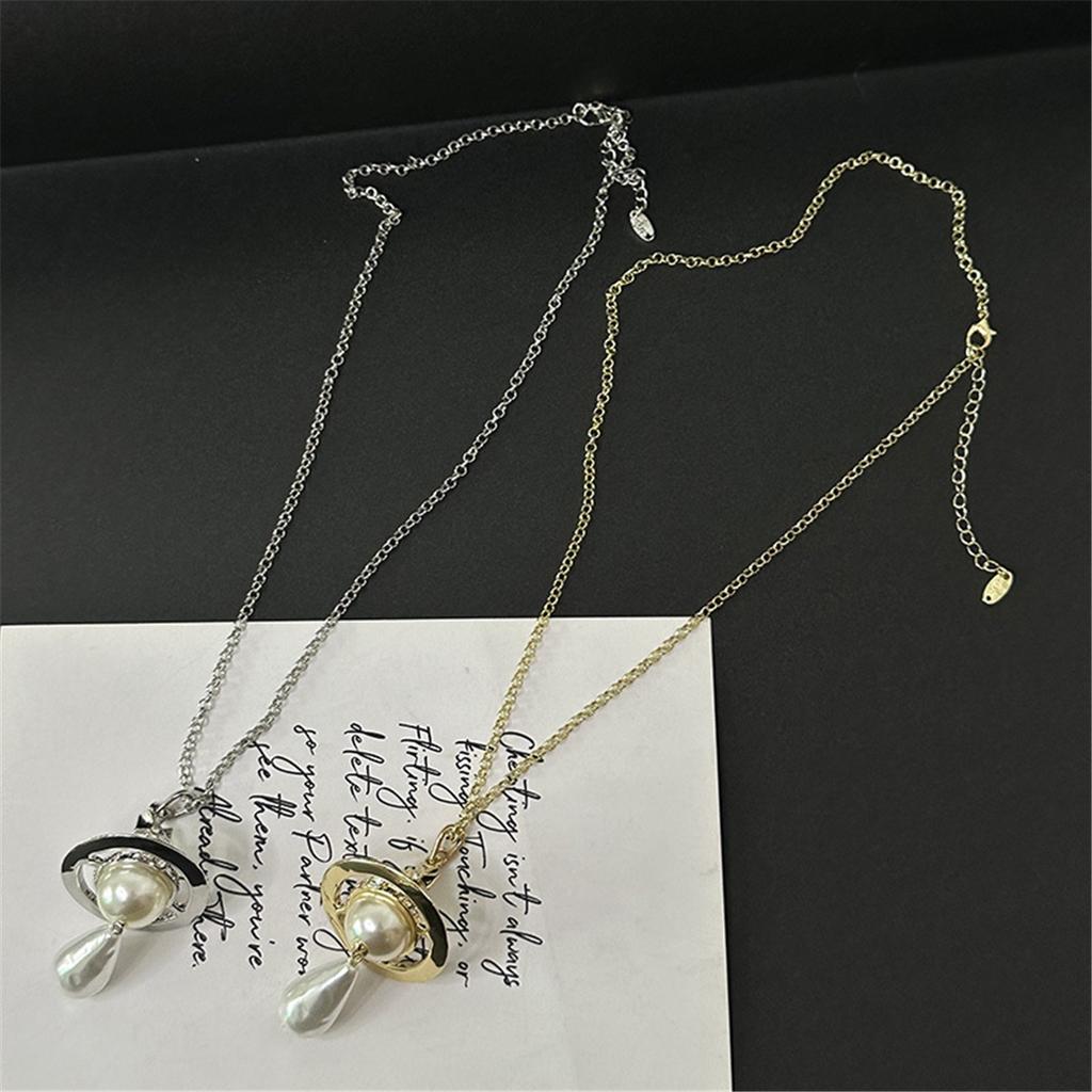 Tooxika Exaggerated Three-dimensional Saturn Baroque Water Drop Pearl Pendant Necklace Light Luxury Temperament Jumper Chain For Women
