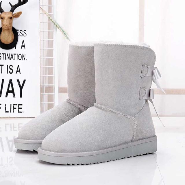 New 100% Natural Fur Shoes Women Classic Waterproof Genuine Cowhide Leather Snow Boots Women Boots Warm Winter Boots Women Shoes