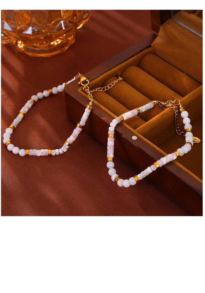 French Elegance Mother-of-Pearl Bead Titanium Steel Necklace & Bracelet Set – Women's Versatile Niche Design Jewelry, INS Style