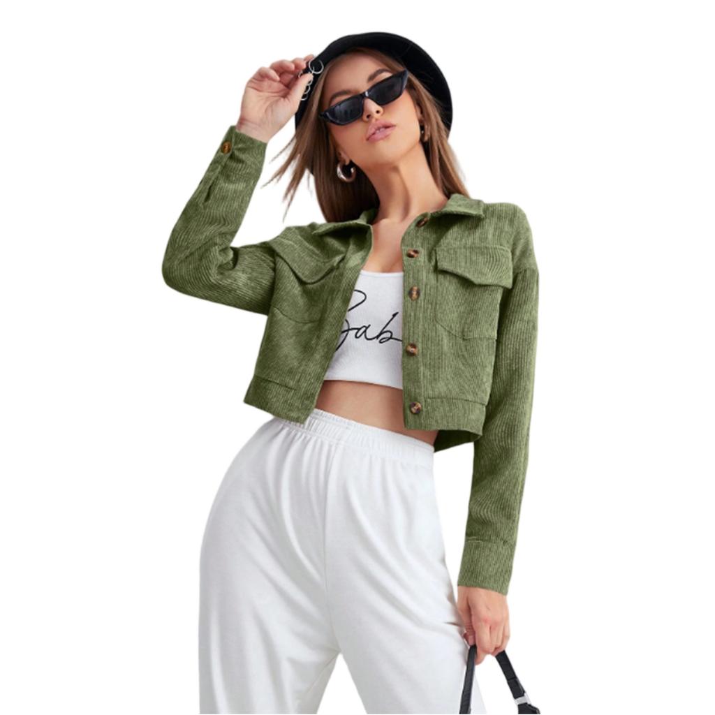 Women's Casual Fashion Lapel Corduroy Jacket Single Breasted Short Coat