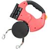 Double Pet Lead Rotatable 360 Degree Retractable Reflective Nylon Strap Red for Dog Walking and Training