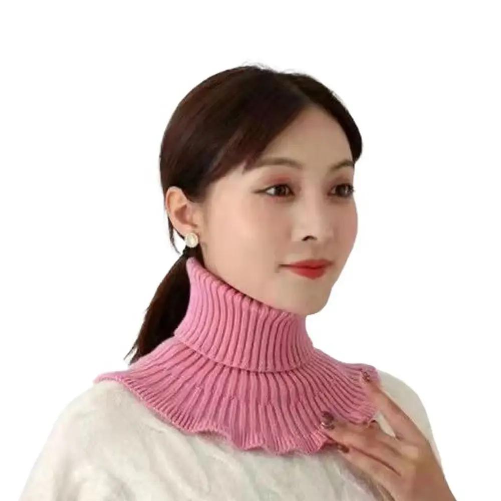 Windproof Knitted Fake Collar Detachable With Wooden Ears Neck Warmer Winter Warm Turtleneck Men Women