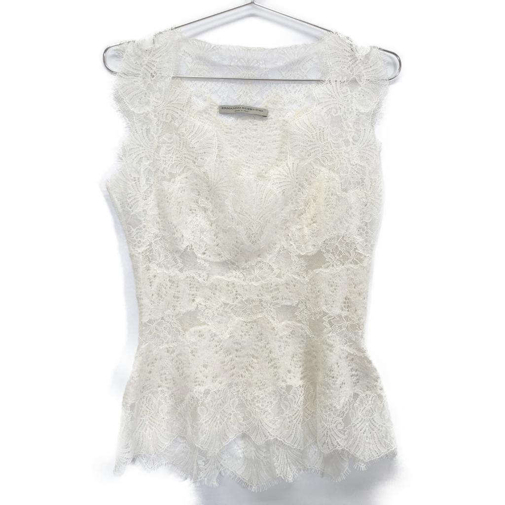 Ermanno Scervino White Cashmere Silk Blend Lace Cardigan and Sleeveless Ensemble Set Tops 38 whiteUsed