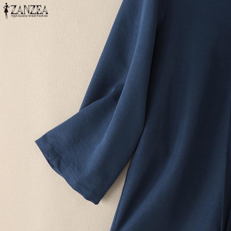 ZANZEA Dámská ležérní halenka s výstřihem do V, jednobarevná, s 3/4 rukávem, volného střihu