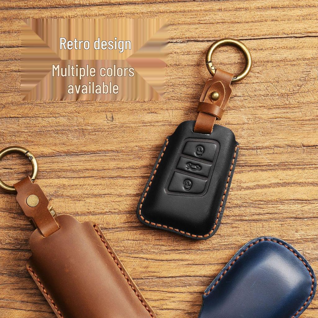 Volkswagen Key Case: Genuine Leather for New Passat/Magotan - Protective Shell with Buckle