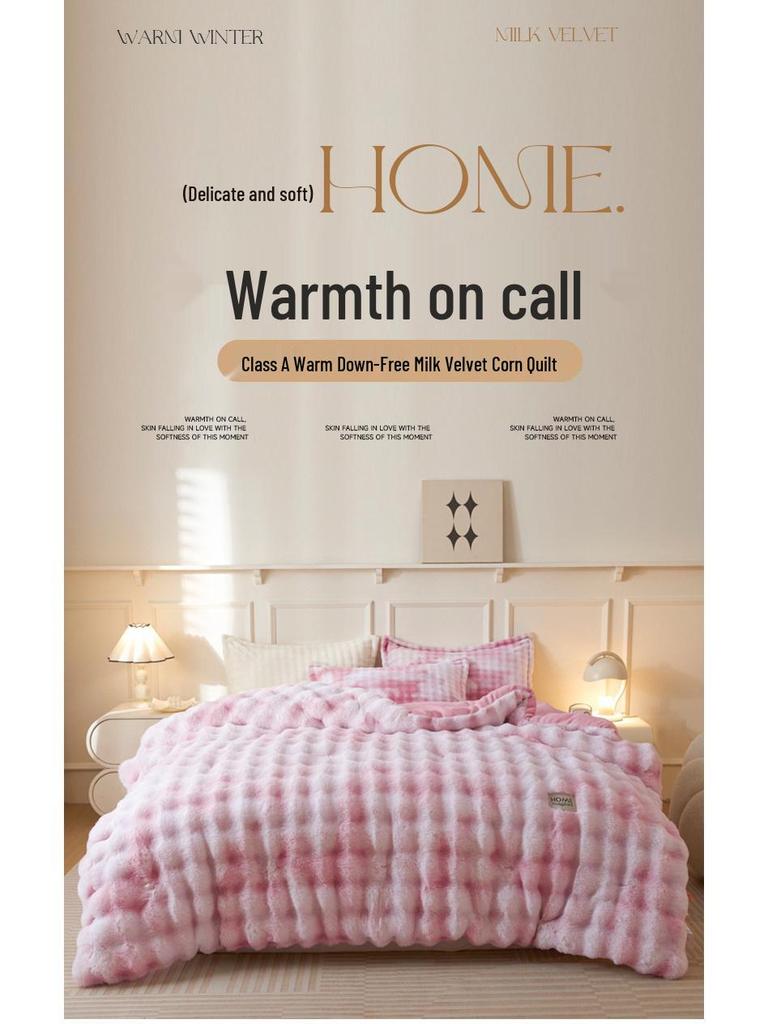 2025 Thickened Milk Velvet Winter Comforter - Warm Coral Fleece Quilt for Double Bed