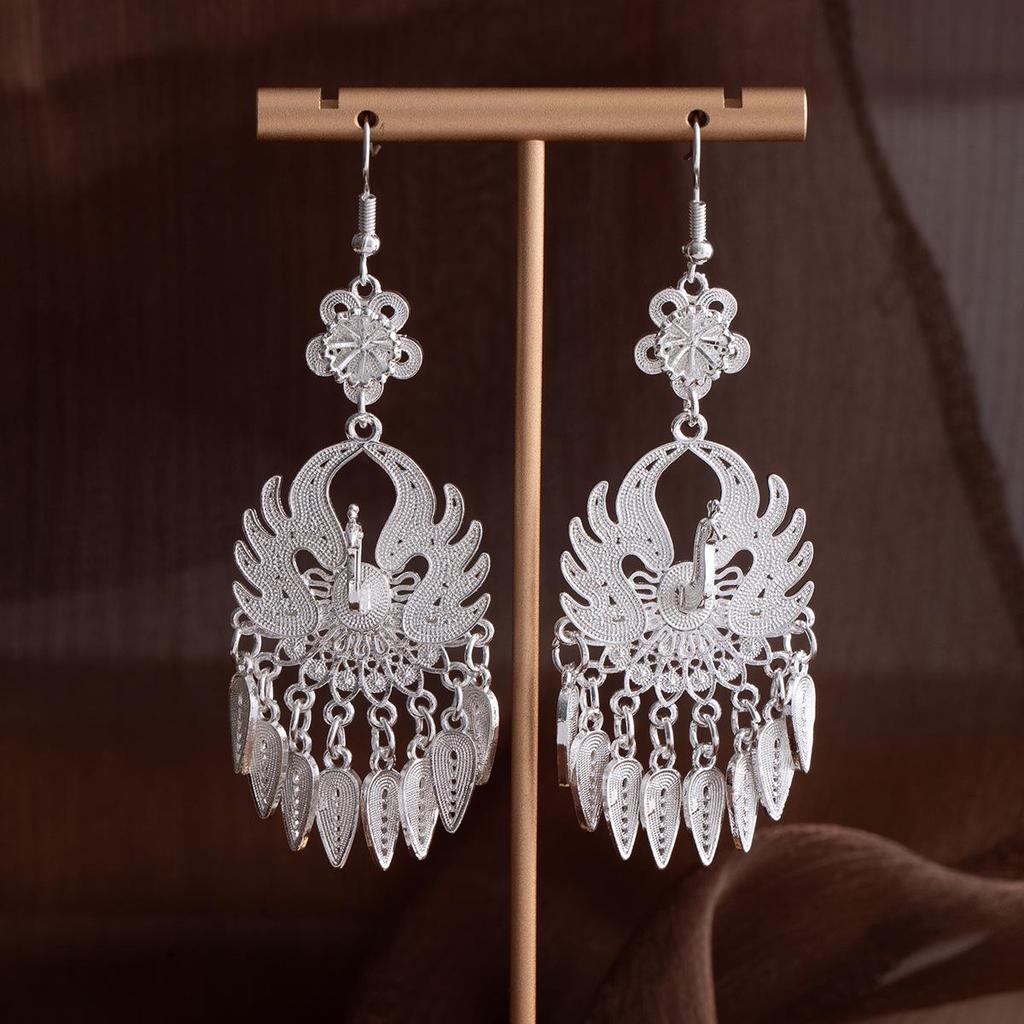 Miao Silver Tassel Earrings: Ethnic Style, Fashionable Exaggeration, Light Luxury Design