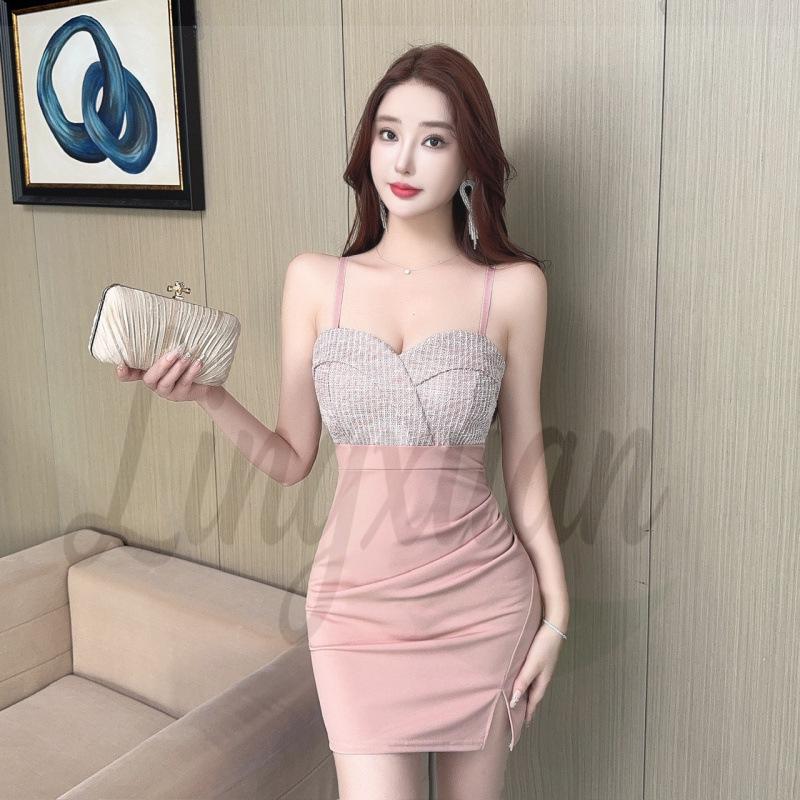 

Sleek Color Block Strapless Slit Dress – High Waist, Hip-Hugging Elegance Extra Large розовый