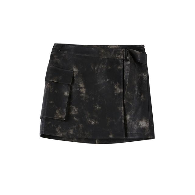 Rap Cargo Pocket Mini Leather Washed Skirt Aq3Ls860