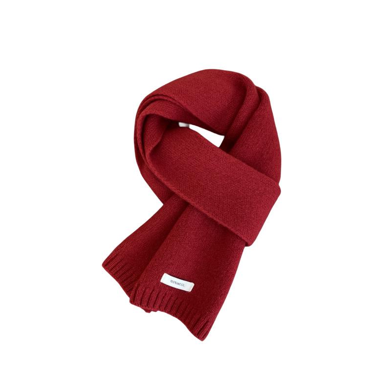 Red New Year's 100 Wool Scarf Women's Winter Christmas Cashmere Knitted Wool Korean Versatile Thickened Warm