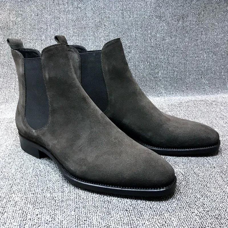 Botas de moda provocadoras de ante para hombre, botas de caña alta de terciopelo de lujo, diseñador, zapatos de alta calidad