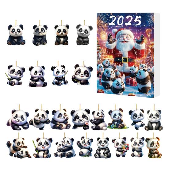 2025 Christmas Panda Advent Calendar Cartoon 2D Acrylic Panda Pendant Countdown Calendar Multifunctional Home Decorations