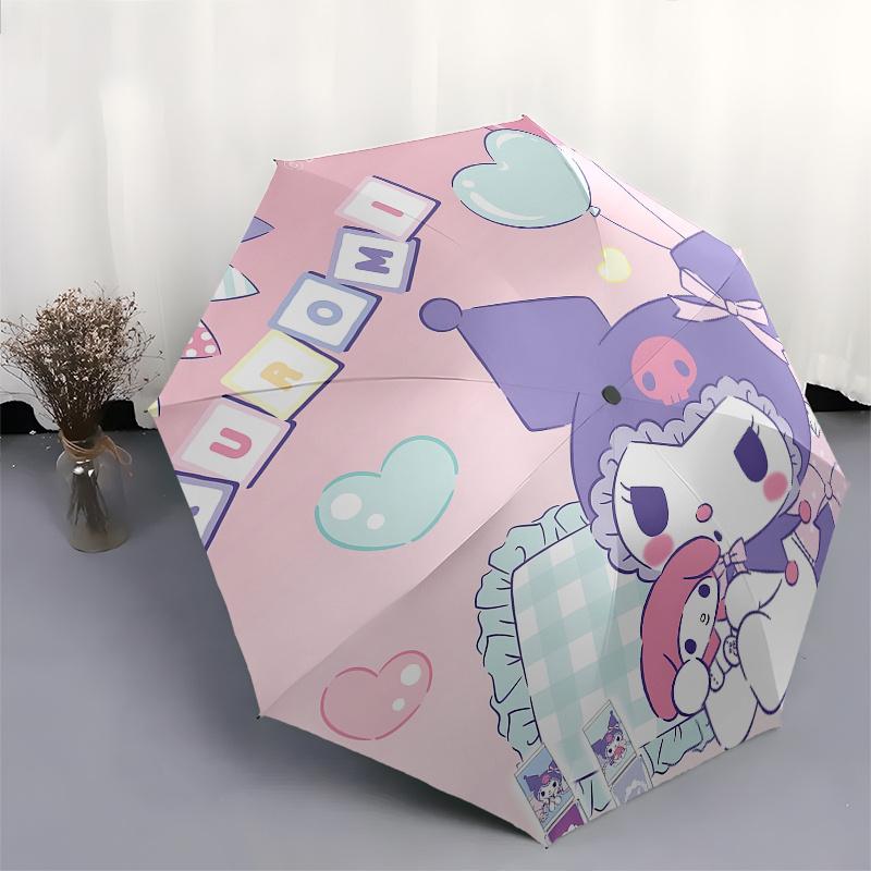 Kuromi, Pastel Automatic Opening and Closing Parasol Compact Travel Umbrella with 8 Ribs for Women and Men Ideal Birthday/Christmas Gift, Ou
