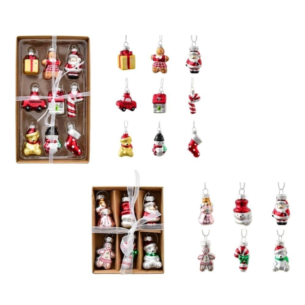 6/9pcs Santa Claus 3D Painting Pendant Glass Christmas Tree Charm Xmas Tree Ornaments  Home Decor